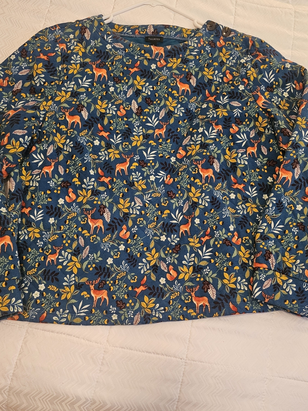 Talbots Quilted Sweatshirt - Woodland Fox & Deer Teal - Picture 3 of 5